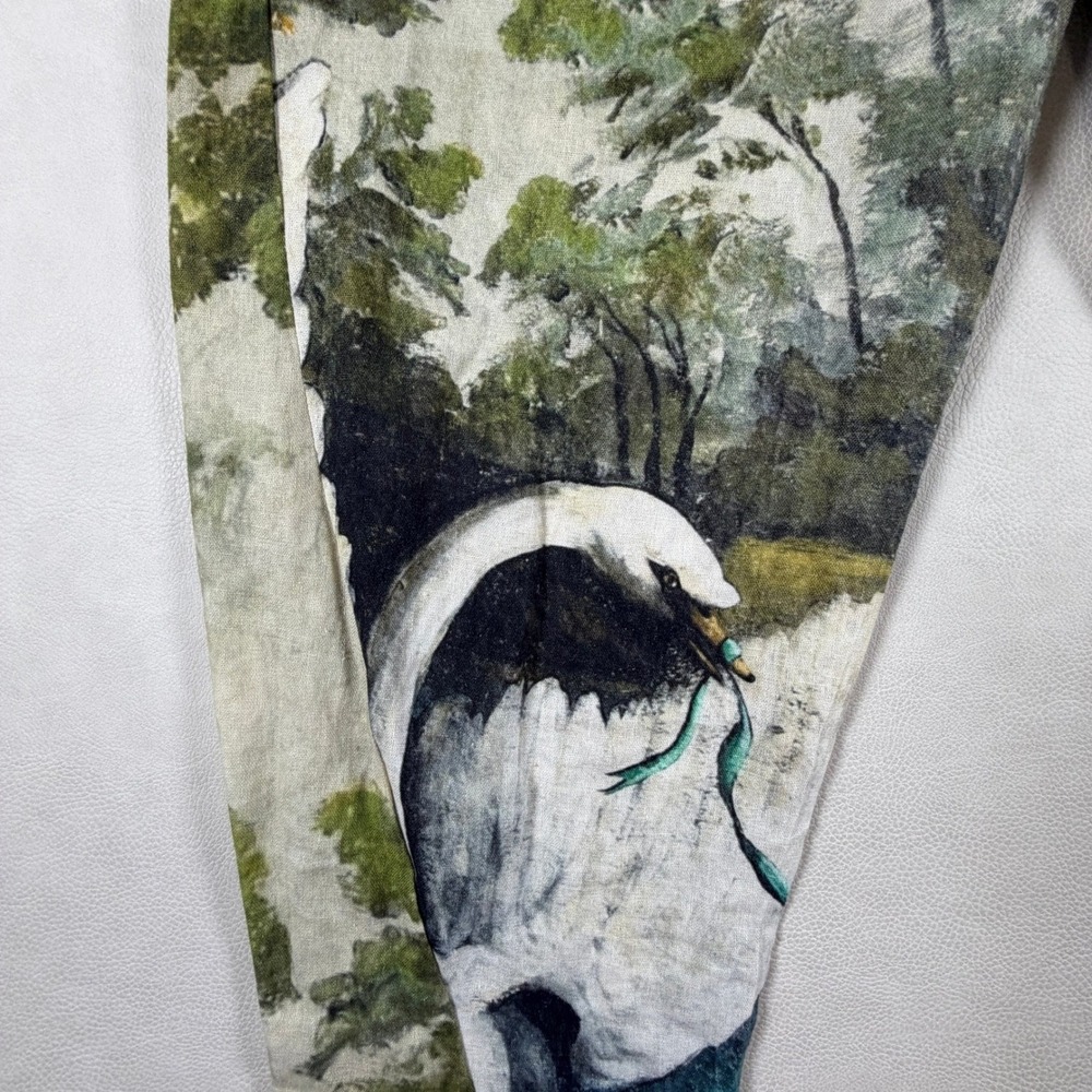 Market of Stars Pants Nature Print Linen Blend Swan Bird Forest Green Size Small - Picture 9 of 16